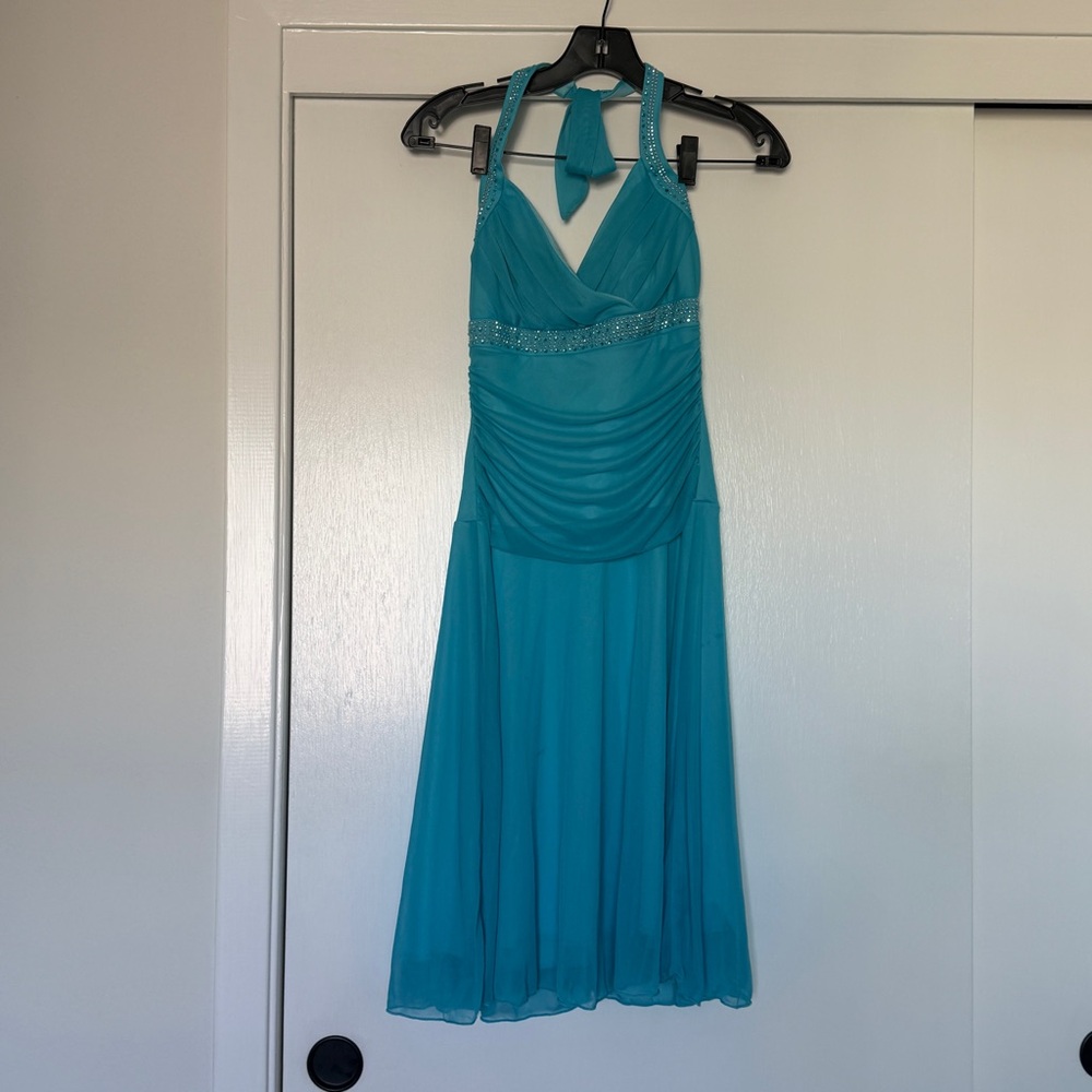 Trixxi Teal Backless Halter Dress